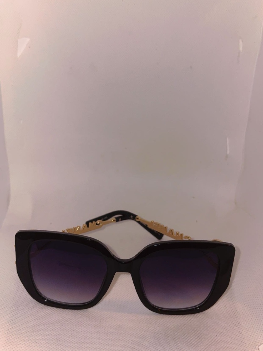 CHANEL Black Sunglasses with Gold Chain Temples